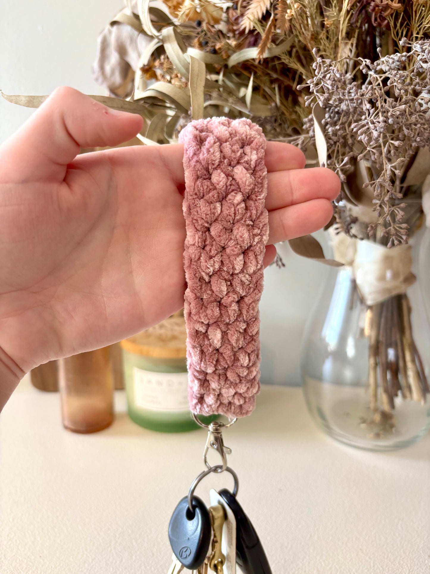 Velvet Keychain Wristlet - Mauve