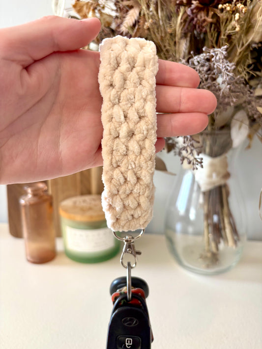 Velvet Keychain Wristlet - Cream